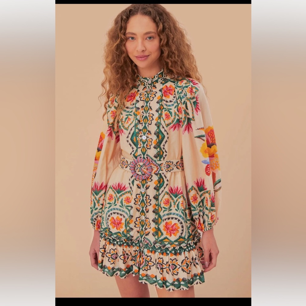 NWT Farm Rio Lucy Floral Tapestry Mini Dress Long Sleeve
